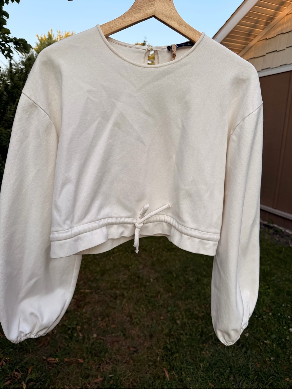 Zara Cream Cropped Drawstring Sweatshirt